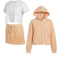 Girls Sportswear Hooded zip up jacket Tee Shirt and Skort ex-store PEACH