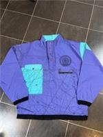 Reebok Pullover Jacket 1/4 Zip Purple Nylon Graphic Logo Colourblock Outdoor - L Regular