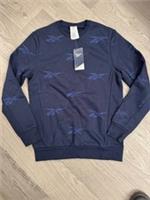 REEBOK IDENTITY VECTOR MENS RI AOP CREW NECK SWEATSHIRT SMALL BLACK NWT &pound;55 - S Regular