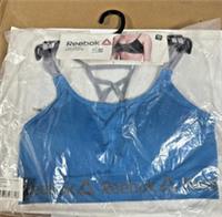 Reebok Women's Sports Seamless Crop Top Bra JENNA CYAN BLUE/COLD GREY X-Small