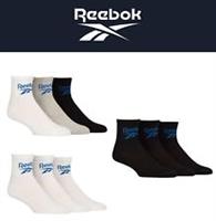 Reebok Ankle Socks Mens & Womens - 'Foundation' Cotton, Cushioned Sole 3 Pair Pk - 6.5-8 UK Regular