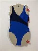 Reebok ladies blue/ navy panel Swimming Costume / One Piece - size UK 12 / M - M Regular