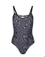 Reebok Ladies 1 Piece Swimsuit in Black Animal Print Size Small UK10 - S Regular