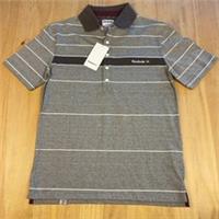 Reebok Classic Striped Polo Shirt Grey Cotton Size M - M Regular