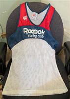 Vintage Mens Vest T-Shirt Reebok Racing Old School Red White Blue 1980's Running - XS Regular