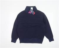 Reebok Women Navy Pink Logo High Neck Pullover Sweatshirt UK 8-10 S - S Regular