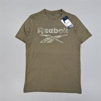 Reebok Mens T Shirt Khaki Green Small Camouflage Logo Top Short Sleeve Cotton - S Regular