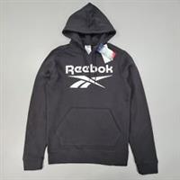 Reebok Mens Hoodie Black Small Big Logo Fleece Pullover Top - S Regular