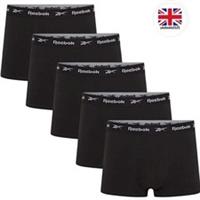 Reebok Mens Boyes 5-Pack Trunks XL Black Cotton Boxer Shorts Free UK Delivery - XL Regular