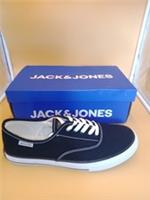 JACK & JONES Mens Canvas Sneakers Black/White Casual Lace-Up Shoes Size 12