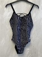 Reebok Black/Grey Swirl Built In Bra Cross Strap Detail Swimming Costume UKM PN - M Regular