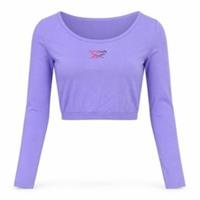Reebok Womens Cropped T-Shirt Size S Purple Solid Scoop Neck Long Sleeve Stretch - S Regular