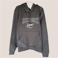 Reebok Hoodie Mens XL Black Embroidered Graphic Spellout Pullover Fleece Jumper - XL Regular