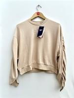 Reebok Studio Knit Fashion Cover Up Sweatshirt Beige Ruched Oversized L 1618 - L Regular