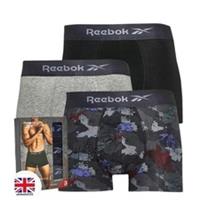 Reebok Men's XL Andres Boxer Trunks 3 Pack Black Camo Grey Marl NEW Free UK Post - XL Regular