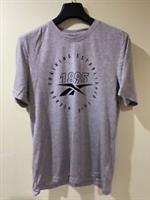 Reebok Men Grey Melange & Black Printed Shirt Medium - M Regular