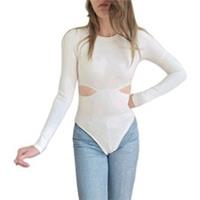 Reebok Womens Bodysuit White XS cut Out Stud Long Sleeves UK 6 8 Thong New - XS Regular