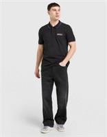 New Reebok Tipped Polo Shirt Black 100% Cotton Short Sleeve Mens Top Size Large - L Regular