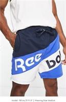 Reebok swim short with block logo print in navy blue/navy/white, Size: L