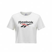 Reebok Womens Cropped T Shirt Large UK 16-18 White Vector Logo Jersey Top Gym - L Regular