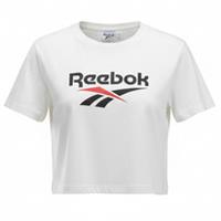 Reebok Womens Cropped T Shirt Large UK 16-18 White Vector Logo Jersey Top Gym - L Regular