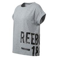 Reebok Womens T-Shirt Small 8-10 Grey Soft Cotton Terry Oversized Fit Graphic - S Regular