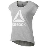 New Reebok Logo Workout T-Shirt Top - Grey - Ladies Womens Gym Running Fitness - S Regular