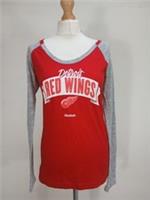 Women's Reebok Detroit Red Wings Long Sleeve T-Shirt Size Medium M Red Grey New - M Regular