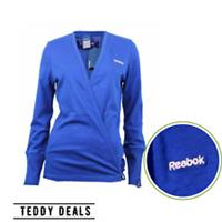 Reebok Blue Cotton Cache CR KT Top Sport Yoga Womens Drape Wrapover Blouse -S/M - S/M Regular