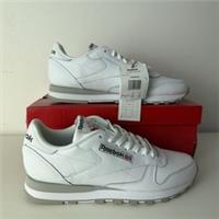 Reebok Classic Leather Unisex Trainers Mens Sizes White/Grey Adults UK 7.5