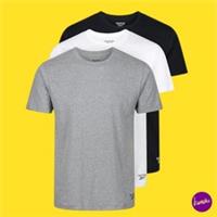 REEBOK Men's Santo T-Shirt 3-Pack, Cotton Blend, Black/White/Grey Marl, UK M - M Regular