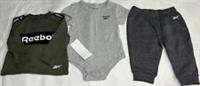 REEBOK 3 piece set for Baby Age 3 to 6m and 6 to 9m in Green and Grey