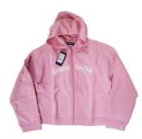 Reebok Full Zip Hoodie Jacket Womens UK 16 Pink Cropped Spellout Logo - 16 Regular