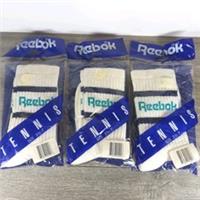 3 X Pairs Vintage 80s Reebok Classic Retro White Tube Socks Size UK 3.5-7 - S Regular