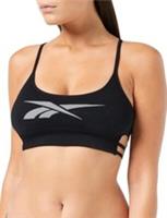 Reebok Logo Sports Bra Seamless Vest Crop Top Brina UK (10) In Black/White Logo - S Regular