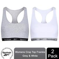 Reebok Women's 2 Multi-Pack Frankie Crop Top, White & Grey, X-Small - XS Regular