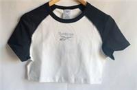 Reebok Black And White Cropped Sparkle T-shirt, Size Large, Rhinestones Logo - L Regular