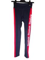 Reebok Linear Tape Leggings Size XS UK 8-10 Heritage Navy & Red Logo Striped - XS EXTRA SMALL 8 10 Regular