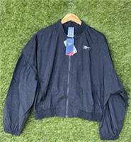 Reebok Womens Black Full-Zip Windbreaker Cropped Jacket Size Large - L Regular