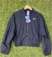 Reebok Womens Black Full-Zip Windbreaker Cropped Jacket Size Small