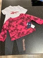 Reebok 3 pt Set Sweat Top, T-Shirt & Leggings 9-12m 80cm Pursuit Pink Mix BNWT