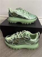 Reebok Cardi B x Classic Women's Metallic Green Leather Trainers Size UK 4 BNIB
