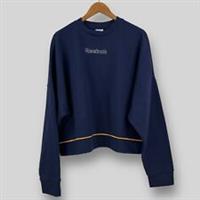 REEBOK Womens Piping Pack Crewneck Cropped Sweatshirt Navy SIZE 3XL 26/28 NEW - 3XL Regular