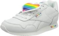 UK size 6.5 - reebok CLASSIC jog COMFY trainers rainbow heart white RARE