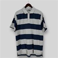 Reebok Mens Polo Shirt Striped Grey Navy Size L Short Sleeve Casual BRAND NEW - L Regular