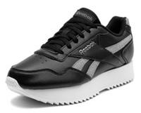UK size 7.5 - reebok CLASSIC ripple leather trainers black GLITTER SILVER STRIPE