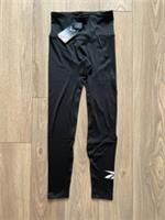 REEBOK WORKOUT READY BIG LOGO SPORTS TIGHTS WOMENS SMALL BLACK &pound;30 RRP BNWT - S Regular