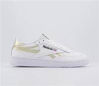 Size UK 12 - Reebok Club C Revenge White Gold Metallic Trainers Shoes Sneakers