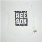 Reebok Studio White Logo Front UK LARGE Short Sleeve T-shirt Tee Asymetrical Hem - L Regular