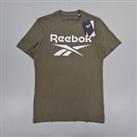 Reebok Mens T Shirt Khaki Green Small Big Logo Top Short Sleeve Crew Cotton Tee - S Regular